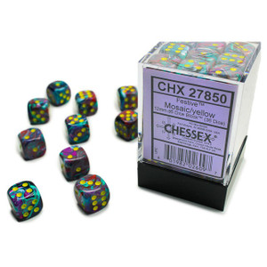 Chessex Dice - 36 Set of d6 dice block - 27850 - festive mosaic and yellow
