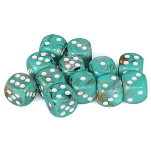 Chessex Dice - 12 Set of d6 dice block - 27603 - marble oxi copper and white