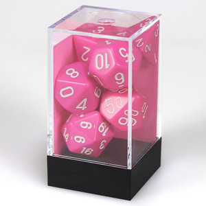 Chessex Dice - 7 Set RPG - 25444 - opaque pink with white numbers