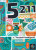 Boardgame entitled "5211" in  black font over a background of a geometric patchwork of panels filled with plants, squiggles, and abstract creatures and eyes. The colors are primarily shades of blue, green, and orange over a white background.