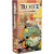 A small expansion box entitled "Root: Riverfolk Hirelings Pack".  The overall color scheme has a lot of light, washed out oranges and yellows with complimentary greens and purples.  The primary focus is a green lizard with a hooded coat and a book in their hand, their clawed finger motioning to the open page and their forked tongue sticking out.  Behind them is a river forest scene.