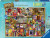 A puzzle with the company name "Ravensburger" on the side and the number '1000' at the top.  Within the blue-green border is an image of a chaotic scene within a crafting cupboard filled to the brim with various hobby supplies: from spinning to yarn, sewing to miniatures.  The shelves are as haphazardly put together as the many overflowing contents are stacked. A puzzle with the company name "Ravensburger" on the side and the number '1000' at the top.  Within the blue-green border is an image of a chaotic scene within a crafting cupboard filled to the brim with various hobby supplies: from spinning to yarn, sewing to miniatures.  The shelves are as haphazardly put together as the many overflowing contents are stacked.