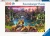 A puzzle with the words “Ravensburger Puzzle” at the top and the number ‘3000’ along the left side of the white bordered cover.  Below is an image of the finished puzzle, which features a pond-side, tropical scene with two Bengal tigers.