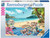 Puzzle box featuring a depiction of a beach and a persons towel with all the necessary equipment and materials to craft seashell jewelry.