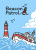 A board game titled "Beacon Patrol" in a soft-cornered font with a little simplified buoy beside it.  The rt depicts a cartoon-styled drawith of a speed boat cutting through the sea with a red and white lighthouse shining behind it.  The sky is blue above and two clouds drift across it.  Birds fly through the beam of light from the lighthouse, surrounding the title.
