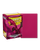 Dragon shield box featuring art of a magenta colored dragon flying. To the right of the box is a sample sleeve showcasing the magenta sleeve color.