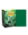 Dragon shield sleeve box featuring art of a green two headed serpentine dragon looming over a lone soldier. To the right of the box is a sample sleeve showcasing a deep green sleeve.