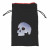 Black dice bag with an embroidered image of a skull with red eyes by Black Oak Workshop.