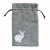 Grey dice bag with an embroidered image of a white rabbit with red eyes by Black Oak Workshop.