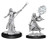 Two unpainted female elf sorcerer miniatures on a white background. The one on the left is wielding a staff and the one on the right is casting a spell.