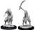Two unpainted Jackalwere miniatures on a white background. The one of the left is unarmed and the on on the right has a sword in its right hand.