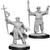 Two unpainted Male Human Wizard miniature wielding two different staffs on a white background.