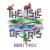 Board game box featuring game title and art of multiple fantasy cats lounging on the title's letters. In the background, a majestic island is in view.