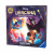 A TCG titled "Disney Lorcana: Gateway" At the top and bottom of the box.  The outer cover art is swirling purple with gold detailing on the corners.  The center of the cover depicts Disney characters atop various color:  the blue, dog-like alien Stitch atop an amber patch of color; a pale-skinned and fair haired woman named Elsa who wears a blue, shimmering dress and is atop a red brick of color; An anthropomorphic mouse named Mickey, who has white gloves, a trench coat, and a hat with a lightbulb and extendable hand that is atop a blue block of color; and, finally, a green-skinned woman named Maleficent with dark, ragged robes, a glowing green scepter, and horns atop her head who is atop a purple stripe of color.  In the center of them is a glowing white, stylized four-point star.