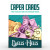 Board game titled "Caper Cards: Bells Hells" with the subtitle "A High Stakes Heist Game with Extravagant Rewards". Art featuring a purple, punk half-orc with a large hammer, a bright yellow robot, and a orange faun with an animal on her shoulder.
