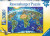 A puzzle with the words “Ravensburger Puzzle” at the top and the number ‘300’ along the left side of the white and yellow bordered cover.  Below is an image of the finished puzzle, which features a world map with exaggerated geological and architectural features that can be found in each region.  The perspective is enhanced so that buildings rise up through the atmosphere to highlight their differences in size, and the continents are positioned with South America, Africa, and South Asia in the foreground.