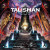 A board game titled "Talisman" in large, white font across the top of the cover.  The art below features a set of grand, yet shattered stone steps that are flanked in blue flames and extend up toward a black obelisk with a golden crown leaking similarly golden light from a crack.  The whole scene takes place in an antechamber ringed in massive, golden statues of different warriors, and above circles the ominous form of a great, blue dragon.  Blue lava flows into the room in fresh streams.