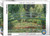 The image shows the box of a puzzle featuring the piece “The Japanese Footbridge” by Claude Monet. The artwork depicts a wooden bridge arching over a pond with abundant water lilies. Tall, lush greenery and weeping willow trees surround the scene, creating a sense of tranquility and natural beauty. The dominant colors in the painting include various shades of green and soft blues, with touches of white from the lilies. The bottom left has the number '1000' indicating the number of pieces in the puzzle. Along the bottom edge, the company logo reads "EUROGRAPHICS PUZZLES."  A blue badge in the lower right corner indicates the puzzle is an officially licensed reproduction of museum quality.