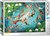 The image is a puzzle box with a vibrant underwater scene of koi fish swimming among lily pads. The background is a gradient of blues and greens, creating an impression of water depth. Various koi fish of different colors and patterns—including red, orange, white, and black—are depicted swimming in multiple directions. Several white and pink water lilies with lush green leaves float on the water surface, adding contrast to the scene. The title, "Koi Fish" is printed along the bottoms. On the right hand edge, the company logo reads "EUROGRAPHICS PUZZLES" and the number ‘1000’ after it indicates the puzzle piece count.