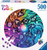 A puzzle with the tagline “Circle of Colors” in a rainbow gradient in the upper left corner of the cover.  The background of the box is white, and in the center is an image of the finished puzzle: a rainbow circle featuring the Greek Zodiac Astrological symbols atop waves and specks of color representing the cosmos.