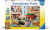 A puzzle with the words “Ravensburger Puzzle” at the top and the number ‘500’ along the left side of the white and yellow-bordered cover.  Below is an image of the finished puzzle, which features a scene from a children's play room full of puppies of various breeds playing with toys while two long-haired kittens explore a dollhouse.  A tuxedo kitten meets a plush behind a drum, while a puppy climbs the drum to do the same with a puppy plush.
