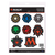 A sticker sheet featuring all five of Magic: The Gathering's color symbols: a white sun, blue water drop, black skull, green tree, and red fireball.  It also features the MTG logo and Planeswalker symbols in various configurations. A sticker sheet featuring all five of Magic: The Gathering's color symbols: a white sun, blue water drop, black skull, green tree, and red fireball.  It also features the MTG logo and Planeswalker symbols in various configurations.