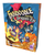 A board game titled "Fandooble and the Dragon's Eye" at the top of the cover.  below is a scene in a dragon's cave drawn in a cartoon style.  A red dragon shoots flames down at a little man in the foreground with pale skin and purple hair who is holding a large, red jewel.  Behind him are mounds of gold, a little frightened knight facing a treasure chest with eyes, teeth, and a tongue, and a wizard casts spells from atop a large pile of gold.