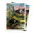 Two protective trading card sleeves with prints of Bob Ross' painting titled "Mountain Retreat" which features a distant mountain with a river winding towards the foreground, which is lined with green grasses and trees.  A small log cabin sits beside the river. Two protective trading card sleeves with prints of Bob Ross' painting titled "Mountain Retreat" which features a distant mountain with a river winding towards the foreground, which is lined with green grasses and trees.  A small log cabin sits beside the river.