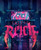 An RPG book titled "Eat the Reich"  in neon pink, gothic font and taking up most of the bottom half of the cover.  The art is mostly dark blue and depicts a metal case with studs and strips of reenforcing across the trunk-like lid.  There is a window cut out of the cover to reveal part of the face of a long-haired, wild-eyed person colored in a similar pink as the title.