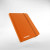 A orange soft-cover card binder with an elastic band closure. A orange soft-cover card binder with an elastic band closure.