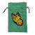 A green dice back with draw strings and an embroidered image of an orange and yellow butterfly.