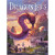A board game titled "Dragon Isles" in scratchy, white font at the top of the cover.  The art below features a long, curling dragon flying through open air as two people perched on a cliff look up to it.  The dragon is bathed in the purples and oranges of the sunrise behind, and has feathers and antler-like horns crowning its stately head.  Two long whiskers extend from either side of its face.  A port glitters below with sailboats passing through blue water.