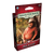 An LCG preconstructed deck titled “Arkham Horror: The Card Game - Miguel de la Cruz Investigator Deck” across the top and bottom of the cover.  The art features two rectangles of red textured like crushed velvet.  Between them is a painting of a man with tan skin, a handlebar mustache, a white cowboy hat, and a red button up shirt.