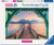 A puzzle with the words “Ravensburger Puzzle” at the top and the number ‘1000’ along the left side of the white bordered cover.  Below is an image of the finished puzzle, which features a photograph of a wooden dock extending into a calm body of water lit by the sunset.  Above the foreground and framing the image are the edges of a gazebo that is painted teal.