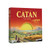 A board game titled “Catan: The Game - ZIP!” across the top of the cover.  The art features Two characters are looking at a sunset over a body of water surrounded by mountains. There are sheep grazing and a person working a field. You can see the homes of the people pictured. It is very peaceful.