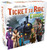 A board game titled “Ticket to Ride: Europe” across the top of the cover.  The art features a scene from a turn of the century European train station, fit with a large, black, steam engine train.  Standing on the platform are a woman in a fur coat and wearing a feathered cap, a man in a very purple suit, a child with blonde hair and a tan vest, and a cop.