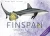 A board game titled "Finspan: Sharks & Reefs" across the bottom of the cover.  The art fetures a colored pencil and watercolor illustration of a lemon shark and a yellow tropical fish with blue stripes along its sides.  The background is a purple and white watercolor wash.