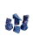 A set of 8 polyhedral dice, with 7 of the standard varying side ranges and 1 compass die with sides representing the 4 cardinal directions.  Each features opaque, sparkly, blue swirled resin and pink numerals.