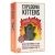A board game titled “Exploding Kittens: Rage Mode” across the top and middle sections of the box.  The background is largely beige, and in the center is a plastic window shaped like a blazing fire with multiple tiers of color that lead to an alcove where a squishy, grey cat figurine is stored.  It stands on hind legs with little paws upstretched and its face is a picture of rage: its mouth is open and wobbly, brows furrowed, and eyes filled with red light.  On one of the fiery tiers is the second half of the title - ‘Rage Mode’ - in scratchy, handwritten white font.