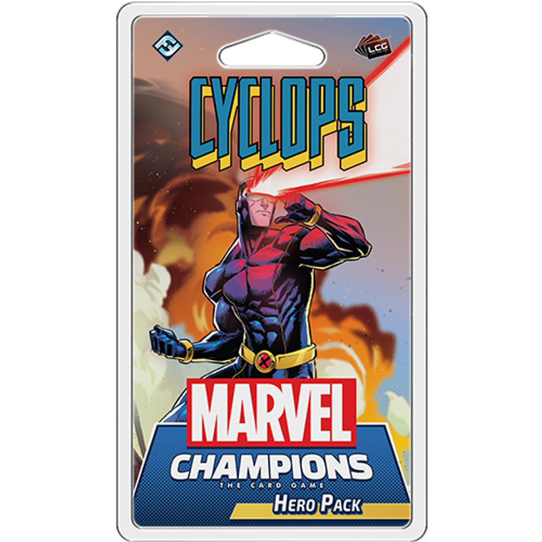 Plastic clamshell box featuring the game title and illustration of superhero, Cyclops.
