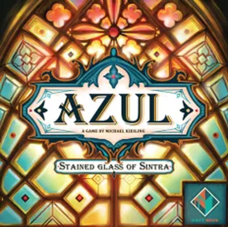 Board game box featuring title and stained glass design.
