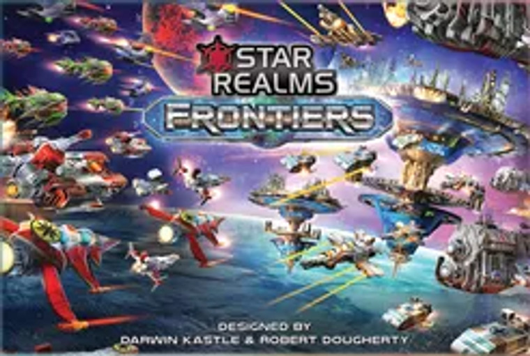 Board game box featuring game title and a fleet of space ships with earth in the background.