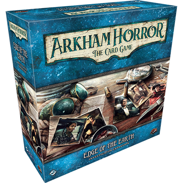Board game box featuring game title and illustration of investigator photographs and other noir items.