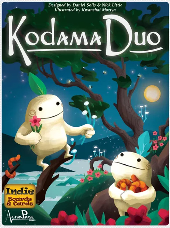 Board game box featuring game title and cartoon illustrations of two tree spirits on a tree