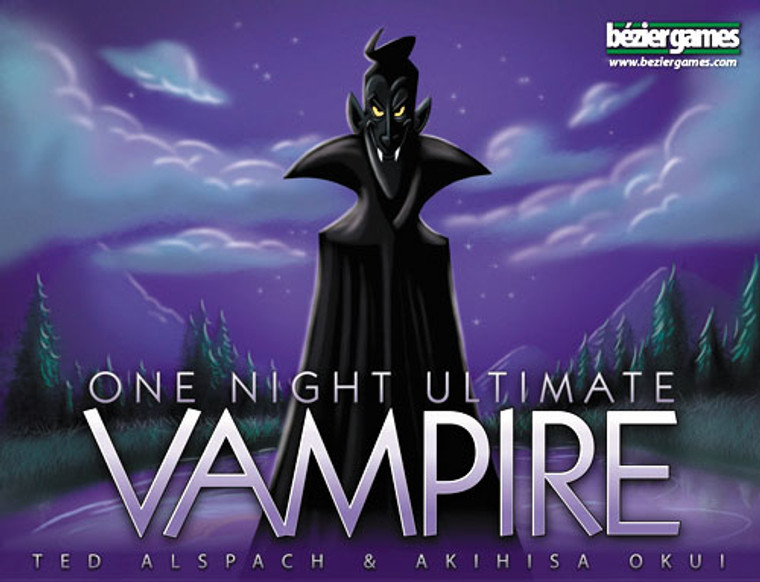 Board game box featuring game title and cartoon vampire illustration.
