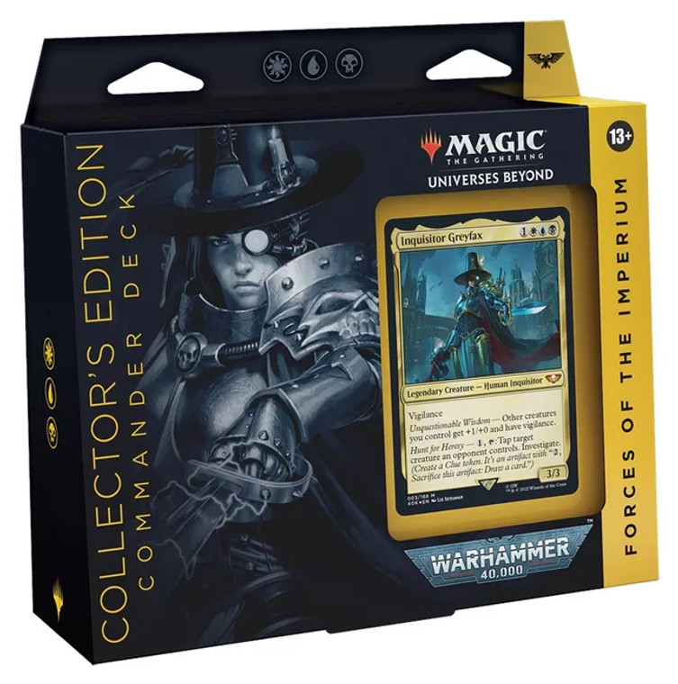 Magic the Gathering commander deck box featuring Inquisitor Greyfax.