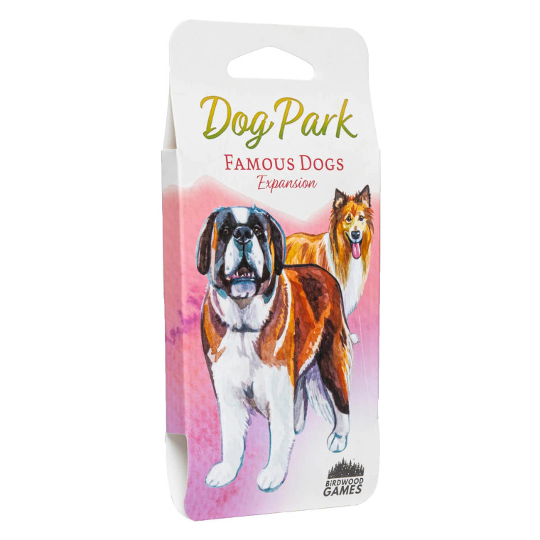 Board game box featuring game title and two dogs on the cover.