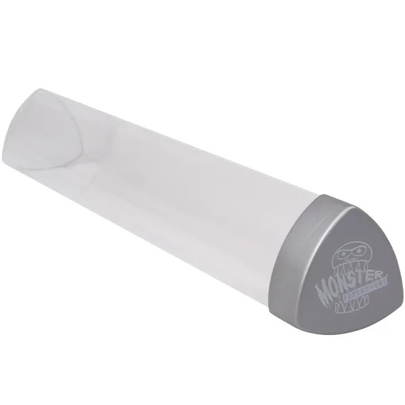 Monster prism playmat tube with a clear tube and silver lid showcasing the Monster logo.