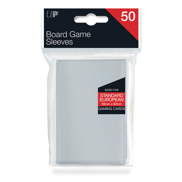 Ultra Pro board game sleeves packaged in black and red plastic.