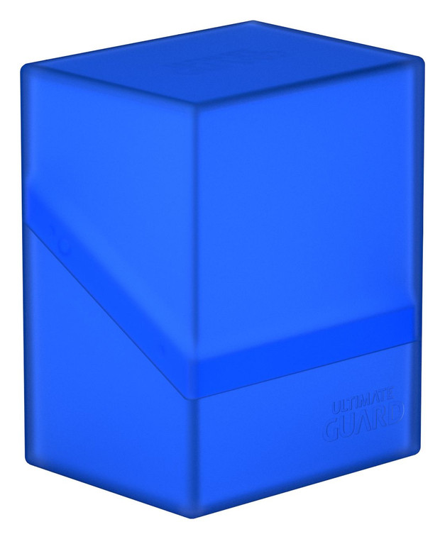 Closed ultimate guard boulder deck box in the color sapphire.